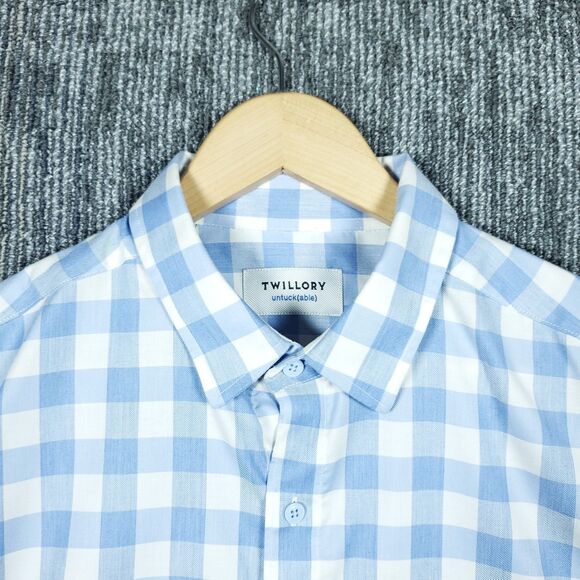 Twillory Shirt Mens XL Blue Plaid Untuckable Button Up Long Sleeve Tailored - Picture 1 of 16